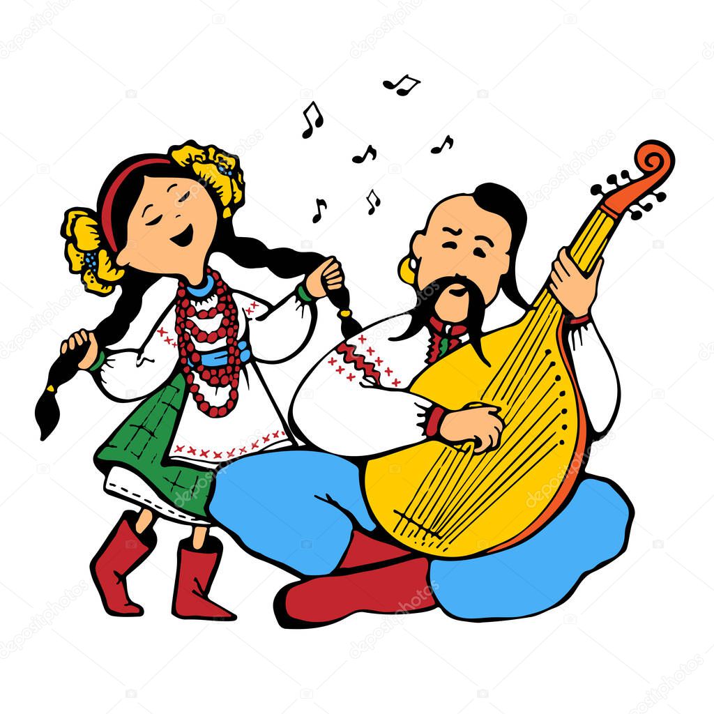 Performance of a singing girl and playing Kozak on musical instrument bandura in national clothes