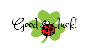 Ladybug on a clover shamrock with good luck lettering