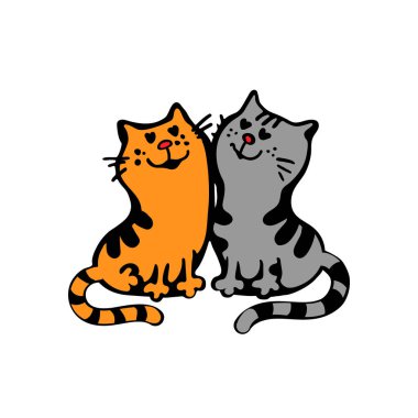 Couple of cute cats look at each other with a loving look on the day of love