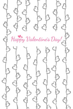 Greeting doodle card with holiday and heart pattern and text happy valentine-s day-silver