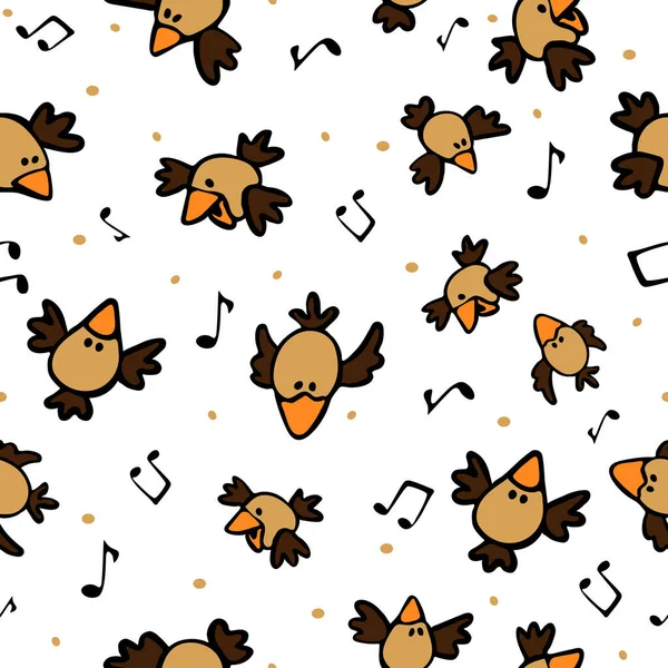 Pattern Texture Birds Music Notes Black Gold — Stockvektor