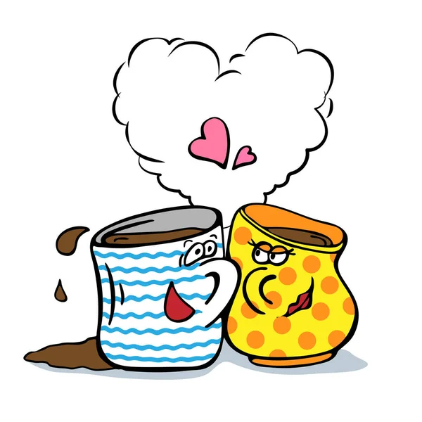 Two Cups Love Heart Romantic Look Valentines Day — Stockový vektor