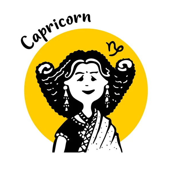 Zodiac Signs Capricorn Comic Face Character People Style Doodles Avatar — Vettoriale Stock