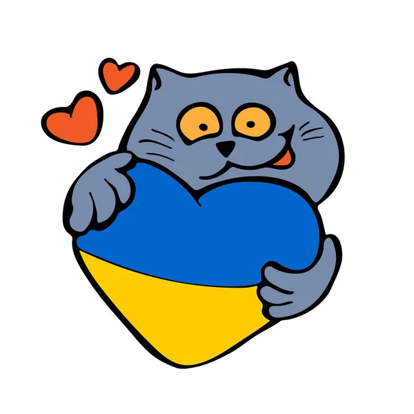 Дружня Кішка Жовто Блакитним Серцем Прапор України — стоковий вектор
