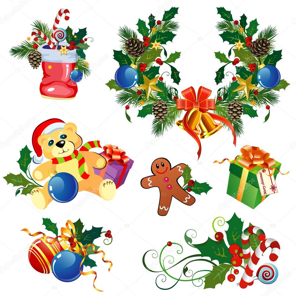 Set of decorative Christmas elements