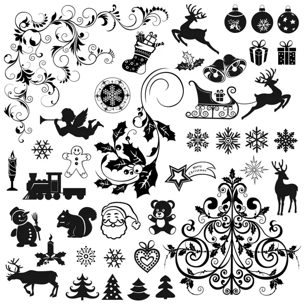 Conjunto de iconos navideños y elementos decorativos — Vector de stock