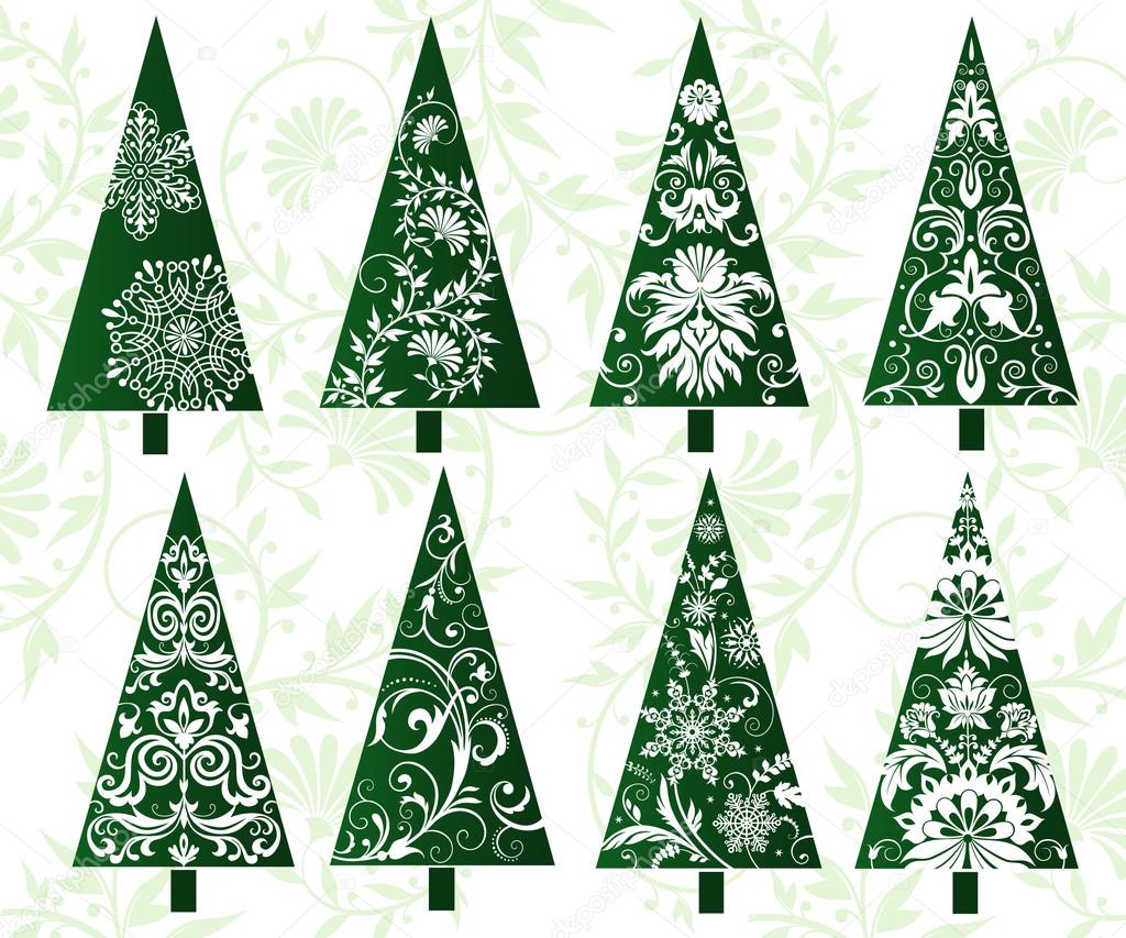 Set of decorative christmas trees