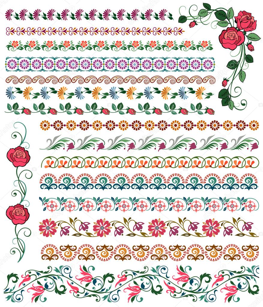 Set of colored flower borders