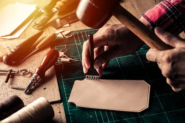 Working Vegetable Tanned Leather Leather Craft Tools — Stock Photo, Image