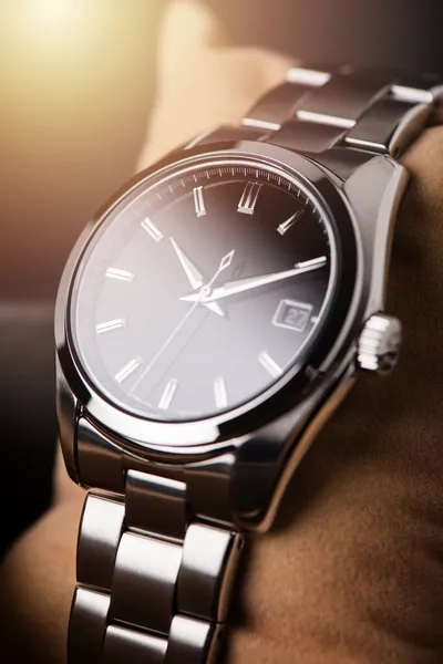 Montre Bracelet Automatique Luxe Pour Les Hommes Avec Cadran Noir — Photo