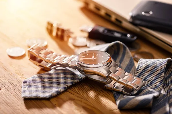 Accesorios Para Hombres Primer Plano Reloj Pulsera Automático Lujo Con — Foto de Stock