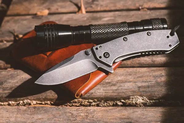 Canivete Aço Inoxidável Com Acabamento Blackwash Lâmina Alça — Fotografia de Stock