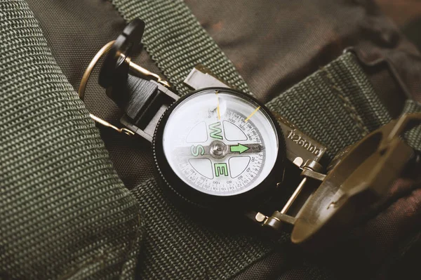 Closeup Military Style Compass Military Camping — стоковое фото