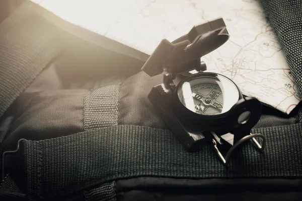 Closeup Military Style Compass Military Camping — 스톡 사진
