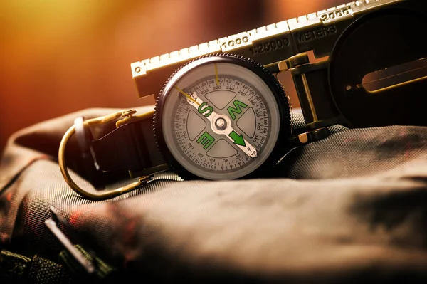 Closeup Military Style Compass Military Camping — Stock Photo, Image