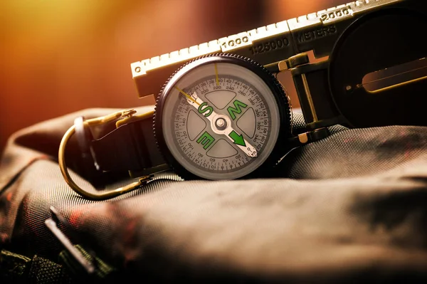 Closeup Military Style Compass Military Camping — Stock fotografie