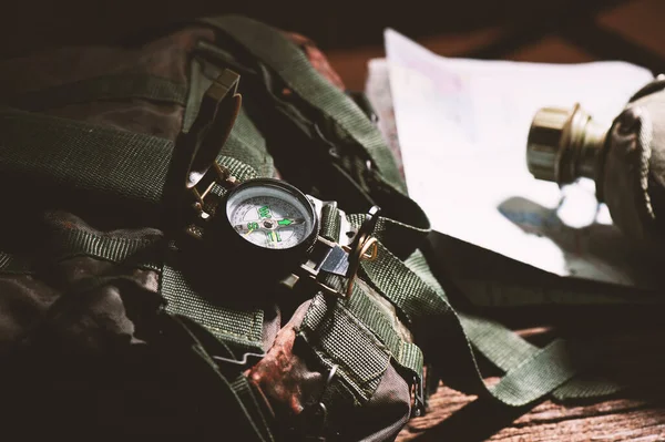 Closeup Military Style Compass Military Camping —  Fotos de Stock