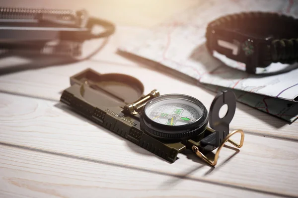 Closeup Military Style Compass Military Camping - Stock-foto