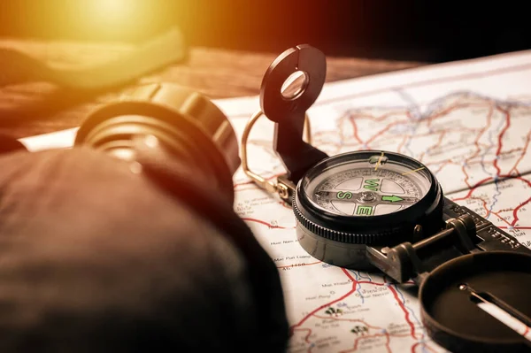 Closeup Military Style Compass Military Camping — Foto Stock