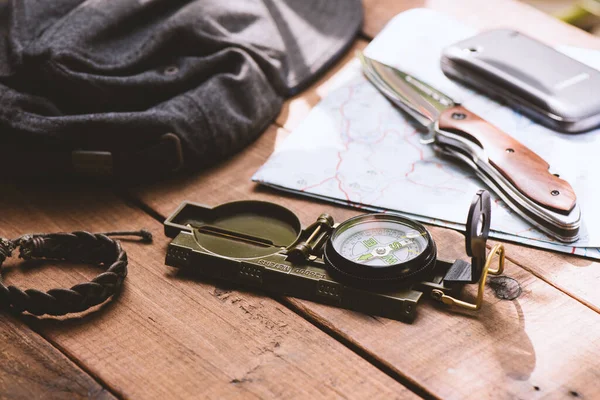 Closeup Military Style Compass Military Camping — Stock fotografie
