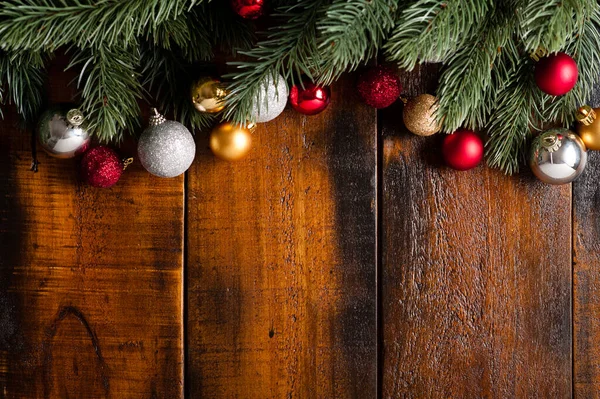 Háttér Fenyő Ágak Dekorációk Karácsony Újév Koncepció — Stock Fotó
