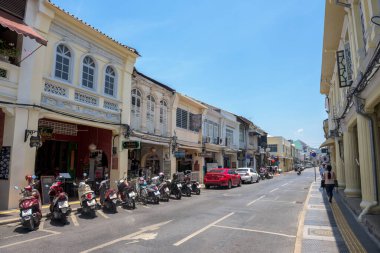 PHUKET, THAILAND - APRIL 19, 2018: Phuket old town with old building in Sino Portuguese style. Phuket old town, is historical town forming part of Phuket City