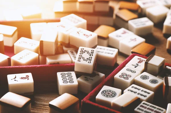 Vybavení Pro Hru Mahjong Mahjong Starověká Asijská Desková Hra — Stock fotografie