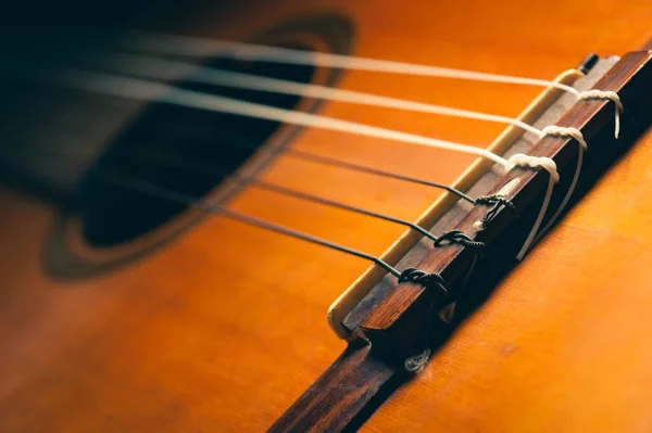 Abstract Classical Guitar Closeup Details Guitar Shallow Depth Field — ストック写真