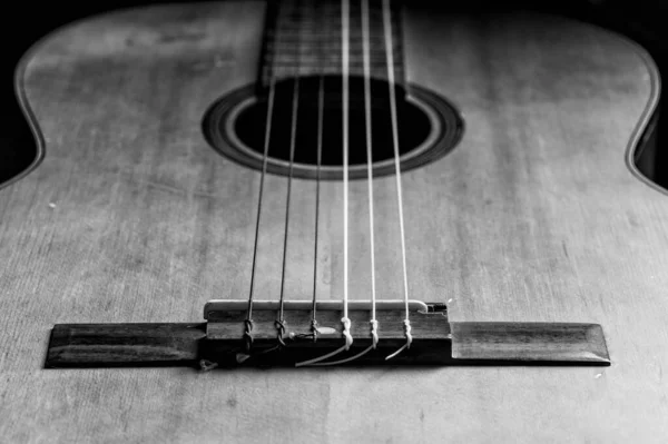 Abstract Classical Guitar Closeup Details Guitar Shallow Depth Field — Stockfoto