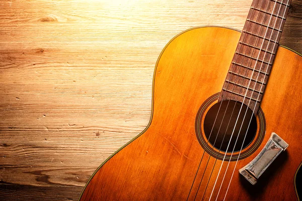Closeup Classical Guitar Harmonica Wood Background — Stockfoto
