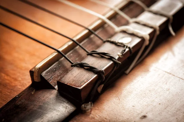 Abstract Classical Guitar Closeup Details Guitar Shallow Depth Field — Fotografia de Stock