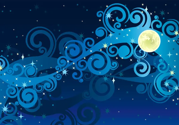 Malam berbintang langit dengan bulan kuning - Stok Vektor