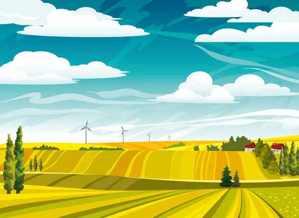 Paysage avec prairies jaunes — Image vectorielle