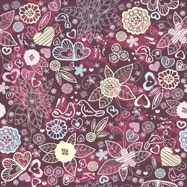 Seamleass motif floral avec des oiseaux — Image vectorielle