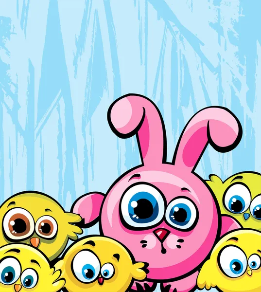 粉红色兔子和黄鸡 — 图库矢量图片