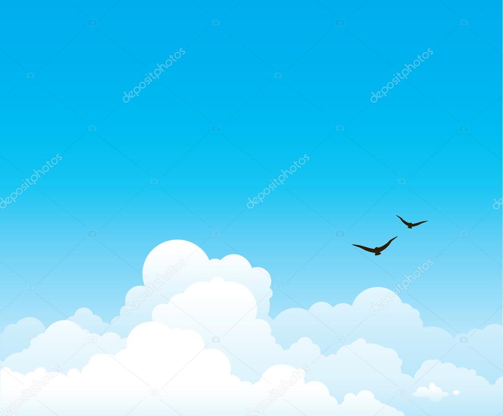 Group of white clouds on a blue sky.