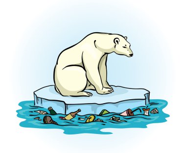 Polar bear and polluted sea clipart