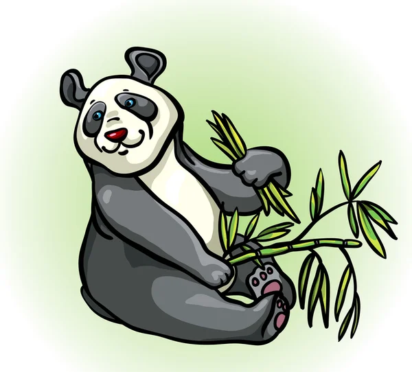 Panda de dibujos animados y hojas de bambú — Vector de stock