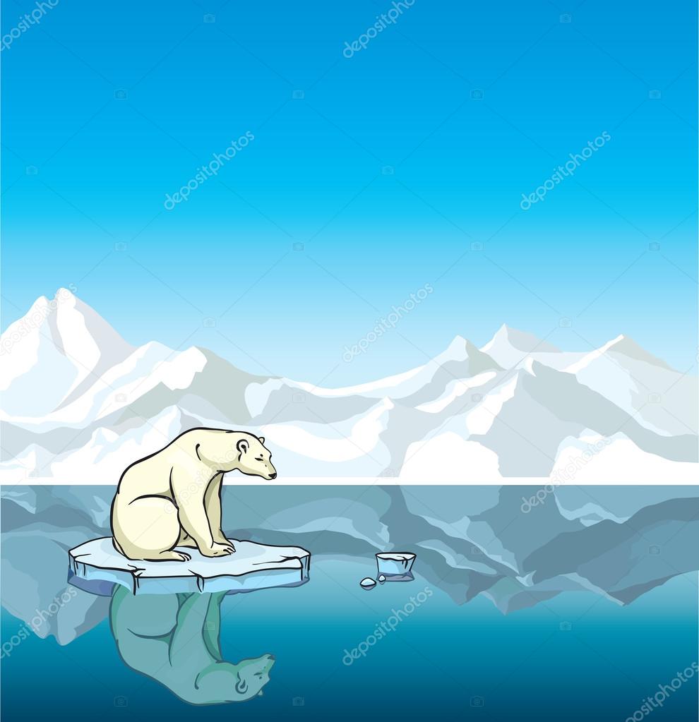 Polar bear and melting ice. Global warming. Stock Illustration by ...