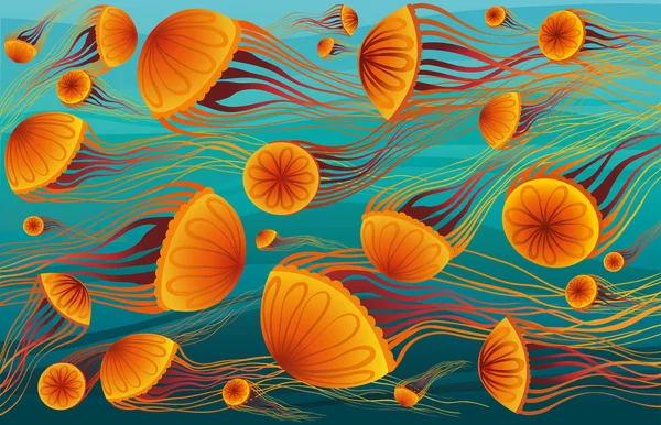 Карикатурные медузы и море . — стоковый вектор