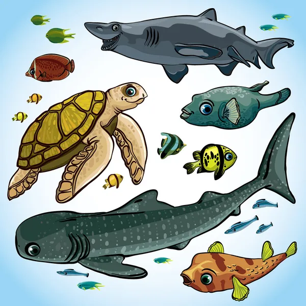 Ensemble de poissons tropicaux vecteurs — Image vectorielle