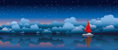 yelkenli tekne deniz ve gece gökyüzünde