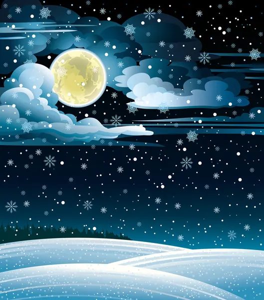 Winter landscape and full moon. — Stock Vector