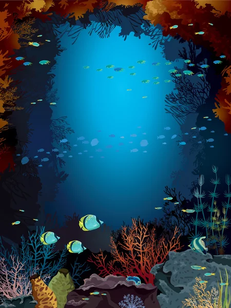 산호초와 물고기의 학교. — 스톡 벡터