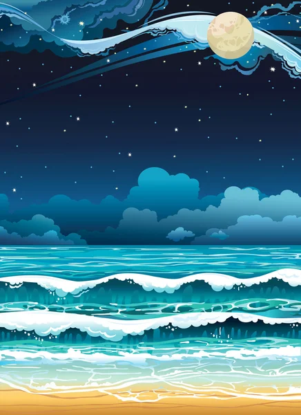 Night seascape. — Stock Vector