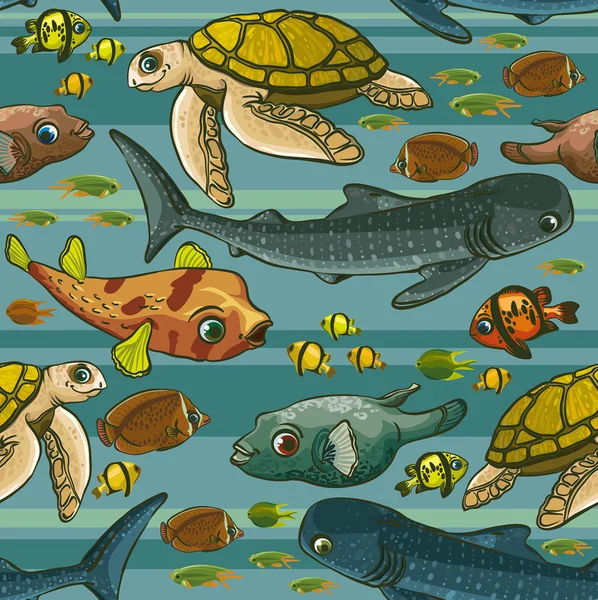 Pattern with underwater creatures. — Stock Vector