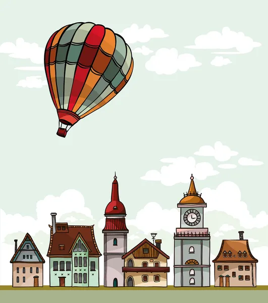 Cartoon hus och luftballong. — Stock vektor