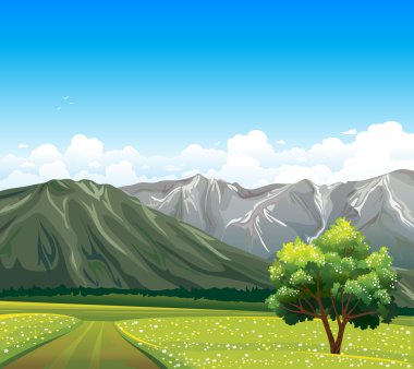 alan ve ağaç. doğa manzara.