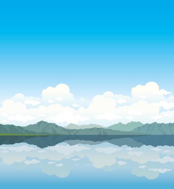 dağ ve göl reflaction bulutlar.