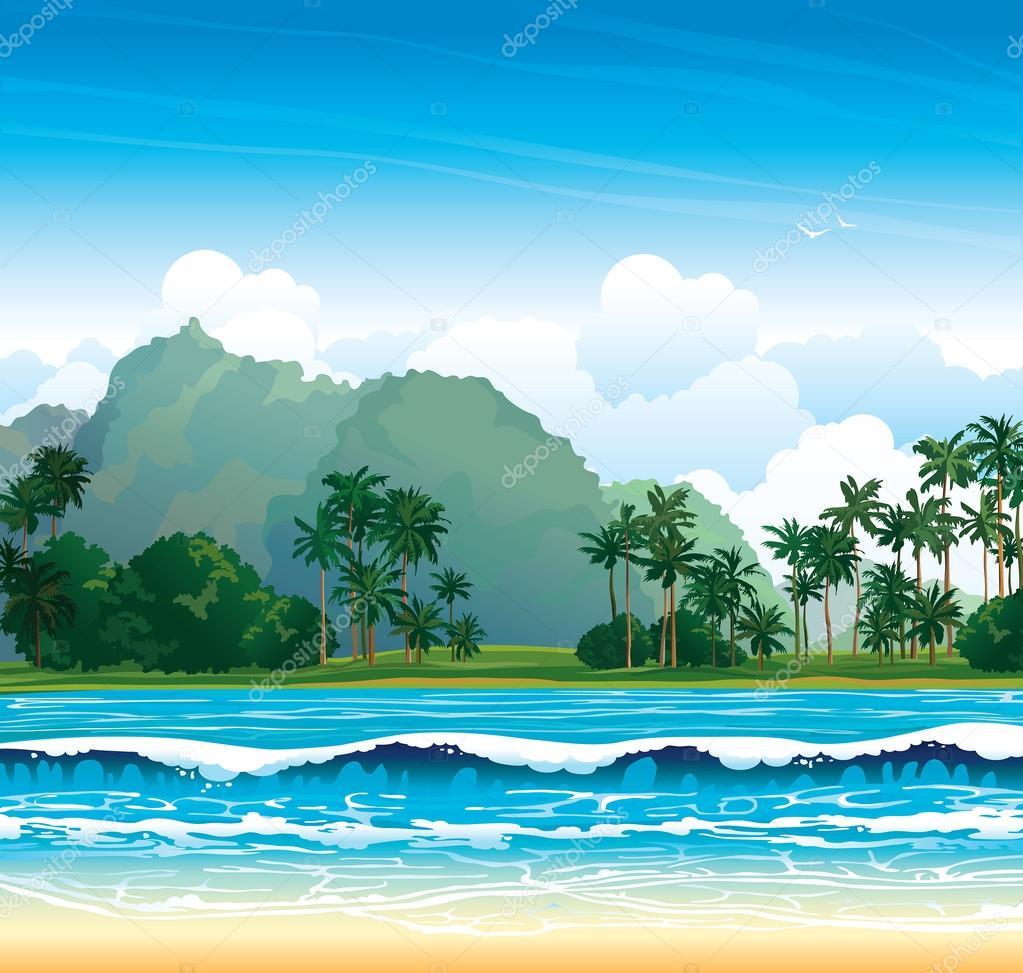 Tropical landscape. Nature vector.